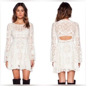 Free People Beige Floral Lace Long Sleeve Dress